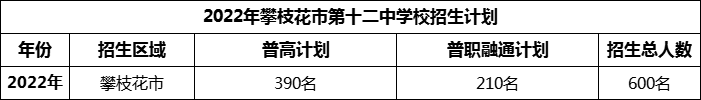 2024年攀枝花市第十二中學校招生計劃是多少？