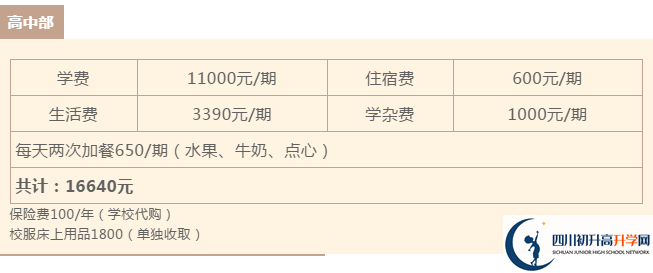 雅安北附實驗學校住宿費用是多少？
